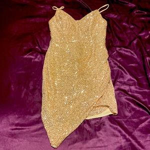 gold pink mini dress